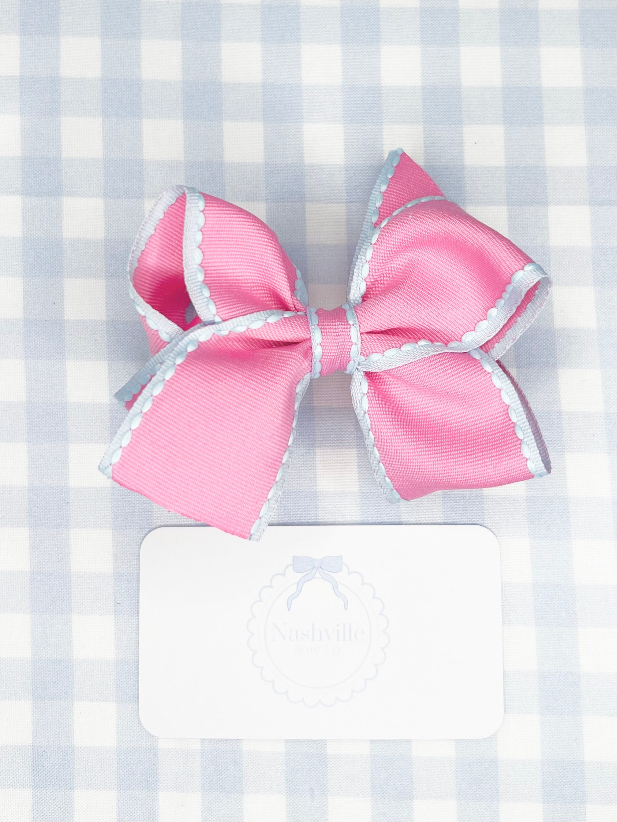 Sissy Bow - Pink & Blue Trim