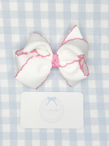 Sissy Bow - White & Pink Moonstitch