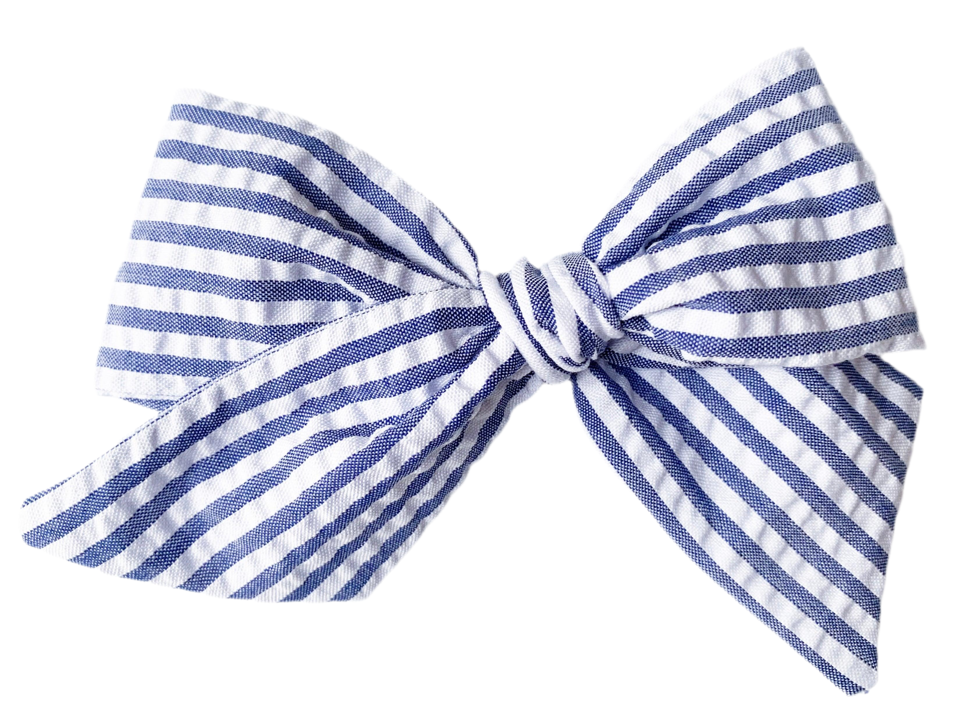 Jumbo Pinwheel Bow - Navy Seersucker