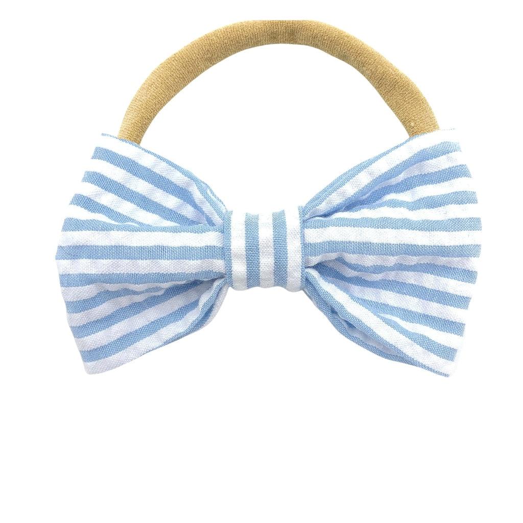 Classic Bow - Blue Seersucker | Nashville Bow Co. - Classic Hair Bows, Bow Ties, Basket Bows, Pacifier Clips, Wreath Sashes, Swaddle Bows. Classic Southern Charm.