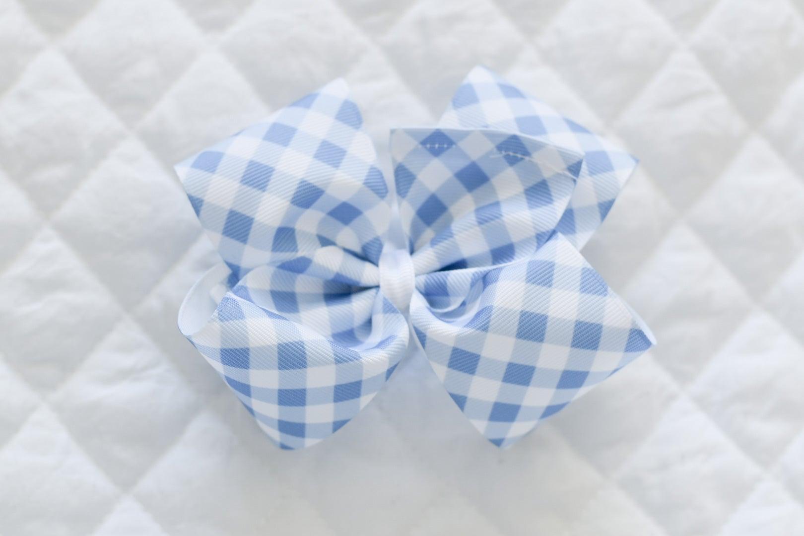 Gracie Bow - Blue Check | Nashville Bow Co. - Classic Hair Bows, Bow Ties, Basket Bows, Pacifier Clips, Wreath Sashes, Swaddle Bows. Classic Southern Charm.