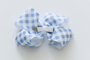 Gracie Bow - Blue Check | Nashville Bow Co. - Classic Hair Bows, Bow Ties, Basket Bows, Pacifier Clips, Wreath Sashes, Swaddle Bows. Classic Southern Charm.