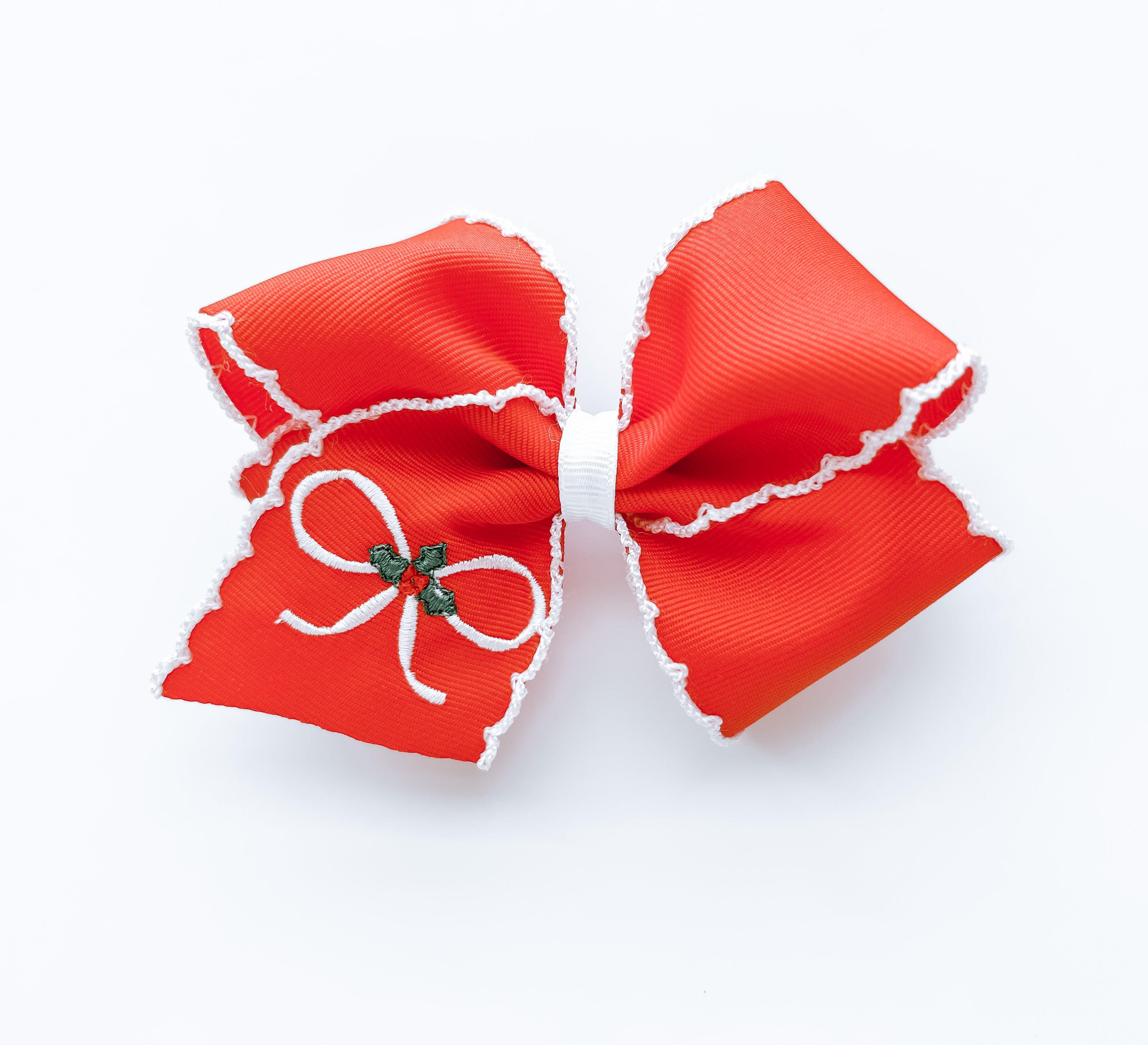 Gracie Bow - Christmas Holly | Nashville Bow Co. - Classic Hair Bows, Bow Ties, Basket Bows, Pacifier Clips, Wreath Sashes, Swaddle Bows. Classic Southern Charm.