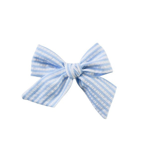 Jumbo Pinwheel Bow - Blue Seersucker | Nashville Bow Co. - Classic Hair Bows, Bow Ties, Basket Bows, Pacifier Clips, Wreath Sashes, Swaddle Bows. Classic Southern Charm.