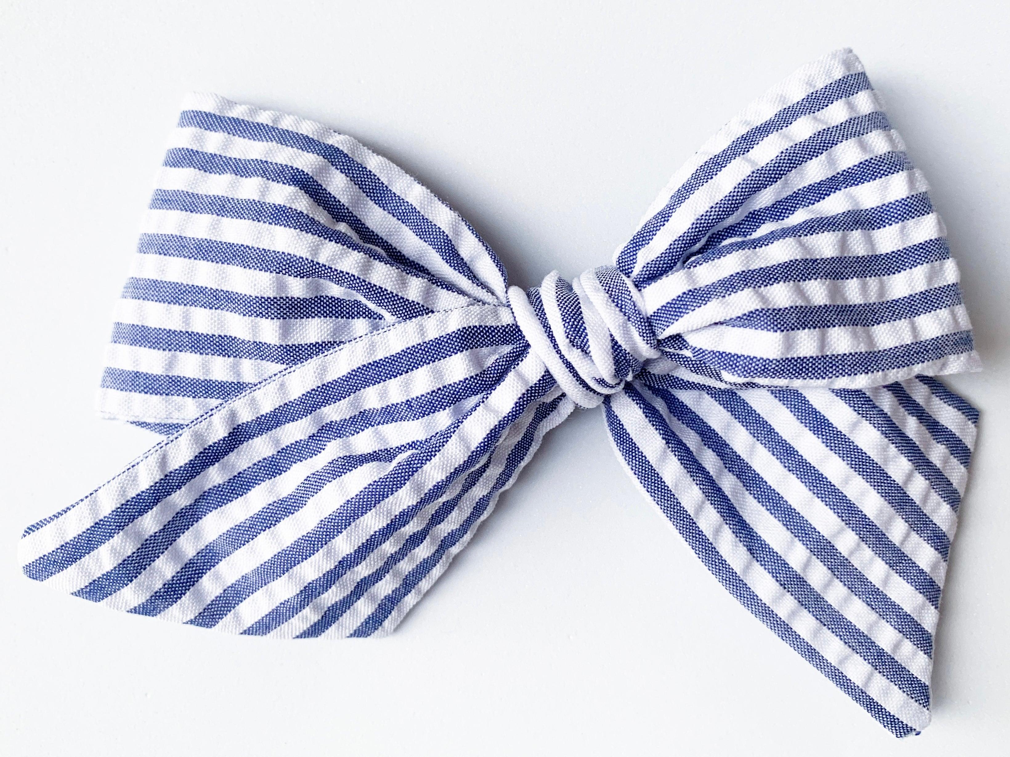 Jumbo Pinwheel Bow - Navy Seersucker | Nashville Bow Co. - Classic Hair Bows, Bow Ties, Basket Bows, Pacifier Clips, Wreath Sashes, Swaddle Bows. Classic Southern Charm.