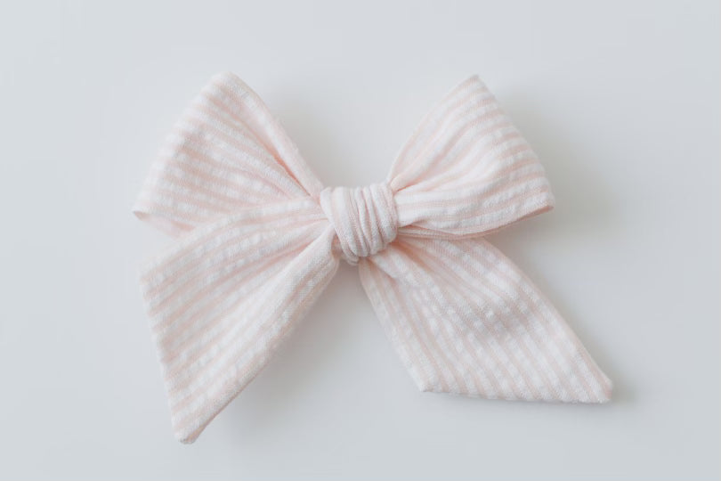 Jumbo Pinwheel Bow - Peach Seersucker | Nashville Bow Co. - Classic Hair Bows, Bow Ties, Basket Bows, Pacifier Clips, Wreath Sashes, Swaddle Bows. Classic Southern Charm.