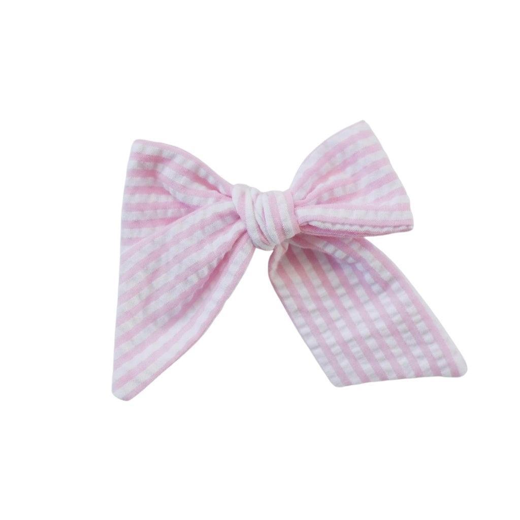 Jumbo Pinwheel Bow - Pink Seersucker | Nashville Bow Co. - Classic Hair Bows, Bow Ties, Basket Bows, Pacifier Clips, Wreath Sashes, Swaddle Bows. Classic Southern Charm.