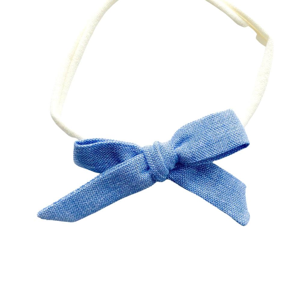 New Girl Bow - Blue Jean Baby | Nashville Bow Co. - Classic Hair Bows, Bow Ties, Basket Bows, Pacifier Clips, Wreath Sashes, Swaddle Bows. Classic Southern Charm.