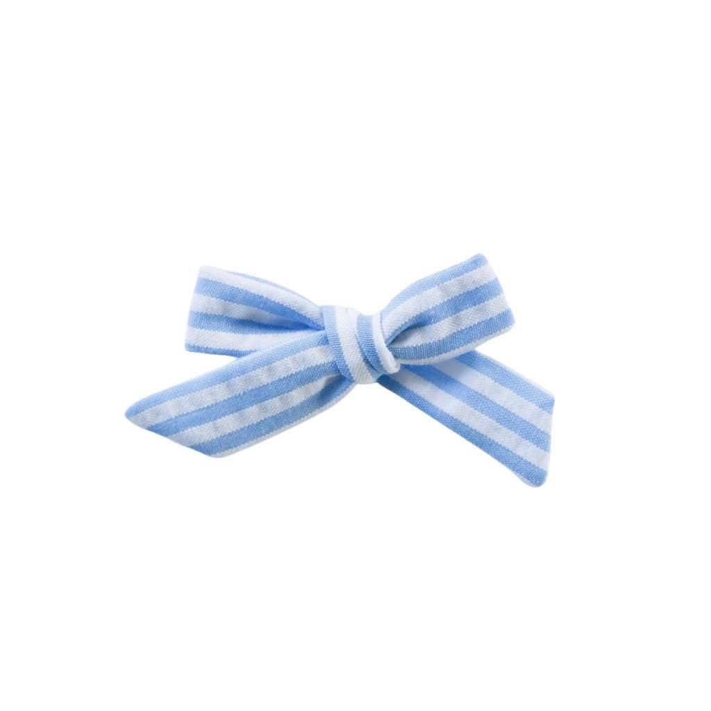 New Girl Bow - Blue Seersucker | Nashville Bow Co. - Classic Hair Bows, Bow Ties, Basket Bows, Pacifier Clips, Wreath Sashes, Swaddle Bows. Classic Southern Charm.