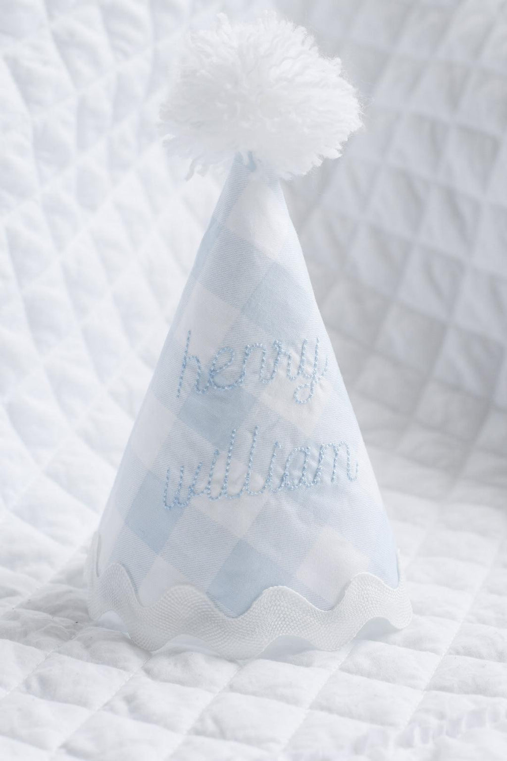 Party Hat - Blue Gingham | Nashville Bow Co. - Classic Hair Bows, Bow Ties, Basket Bows, Pacifier Clips, Wreath Sashes, Swaddle Bows. Classic Southern Charm.