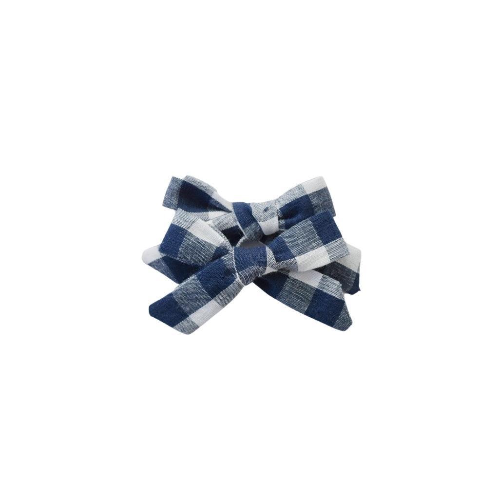 Piggy Tail Set - Navy Check | Nashville Bow Co. - Classic Hair Bows, Bow Ties, Basket Bows, Pacifier Clips, Wreath Sashes, Swaddle Bows. Classic Southern Charm.