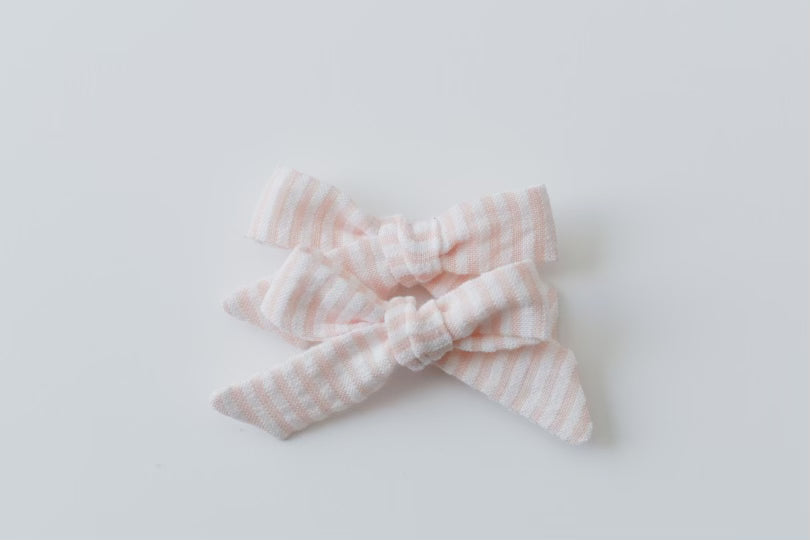 Piggy Tail Set - Peach Seersucker | Nashville Bow Co. - Classic Hair Bows, Bow Ties, Basket Bows, Pacifier Clips, Wreath Sashes, Swaddle Bows. Classic Southern Charm.