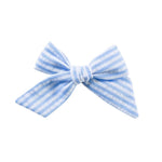 Pinwheel Bow - Blue Seersucker | Nashville Bow Co. - Classic Hair Bows, Bow Ties, Basket Bows, Pacifier Clips, Wreath Sashes, Swaddle Bows. Classic Southern Charm.