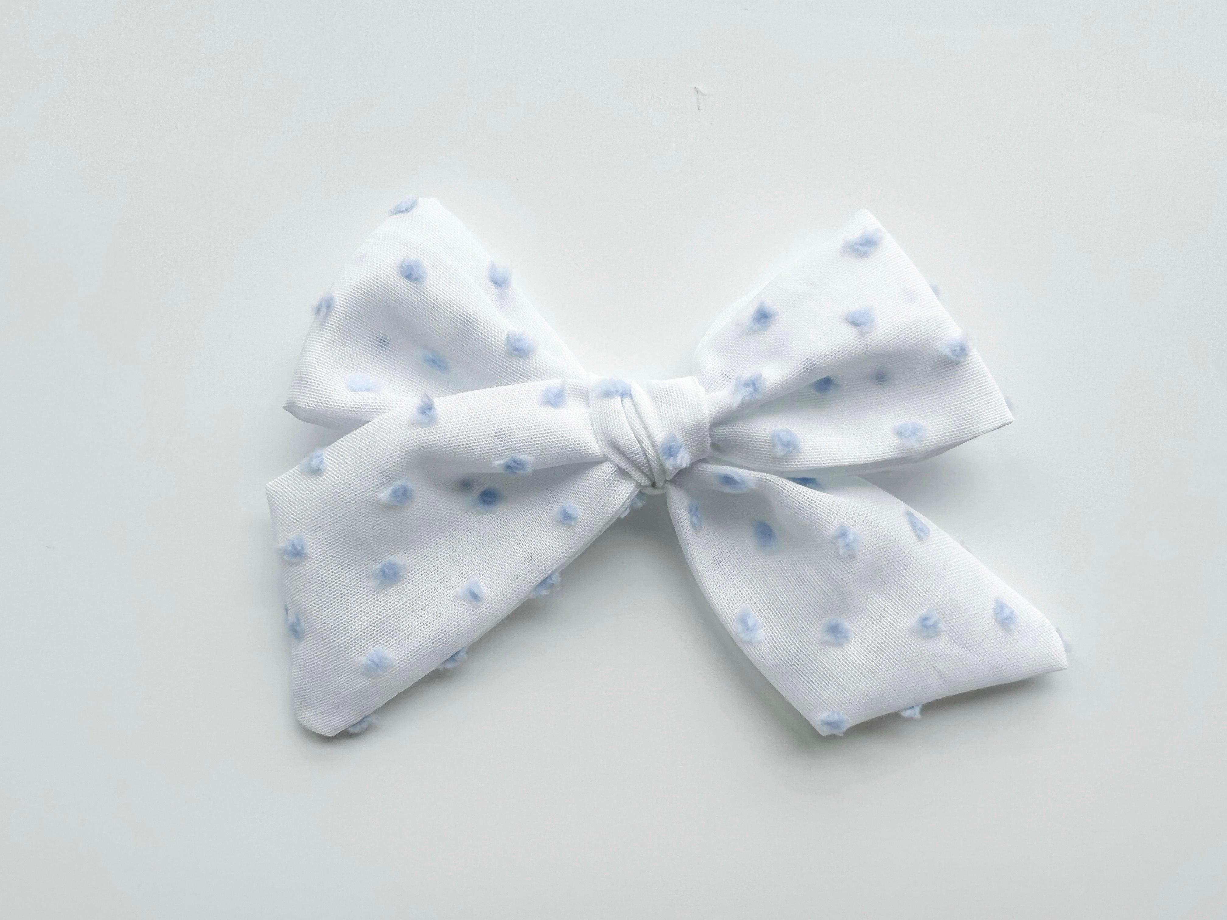 Pinwheel Bow - Blue Swiss Dot | Nashville Bow Co. - Classic Hair Bows, Bow Ties, Basket Bows, Pacifier Clips, Wreath Sashes, Swaddle Bows. Classic Southern Charm.