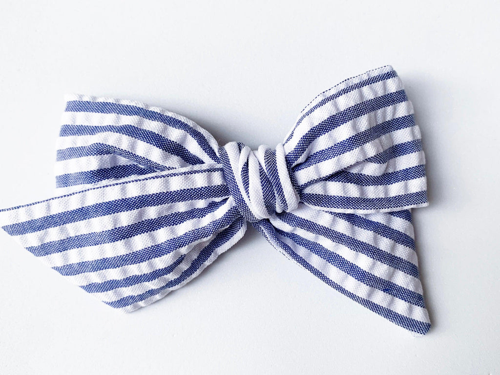 Pinwheel Bow - Navy Seersucker | Nashville Bow Co. - Classic Hair Bows, Bow Ties, Basket Bows, Pacifier Clips, Wreath Sashes, Swaddle Bows. Classic Southern Charm.