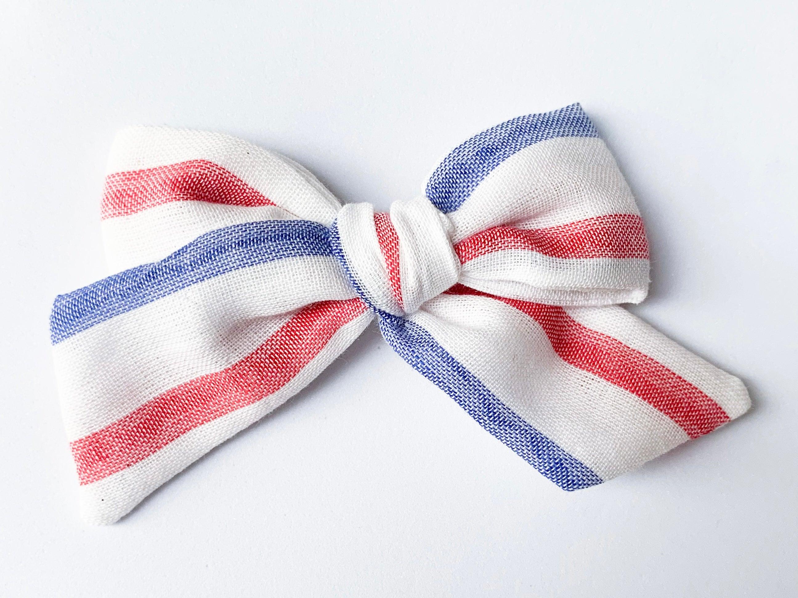 Pinwheel Bow - Patriotic Stripe | Nashville Bow Co. - Classic Hair Bows, Bow Ties, Basket Bows, Pacifier Clips, Wreath Sashes, Swaddle Bows. Classic Southern Charm.