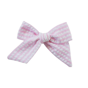 Pinwheel Bow - Pink Seersucker | Nashville Bow Co. - Classic Hair Bows, Bow Ties, Basket Bows, Pacifier Clips, Wreath Sashes, Swaddle Bows. Classic Southern Charm.