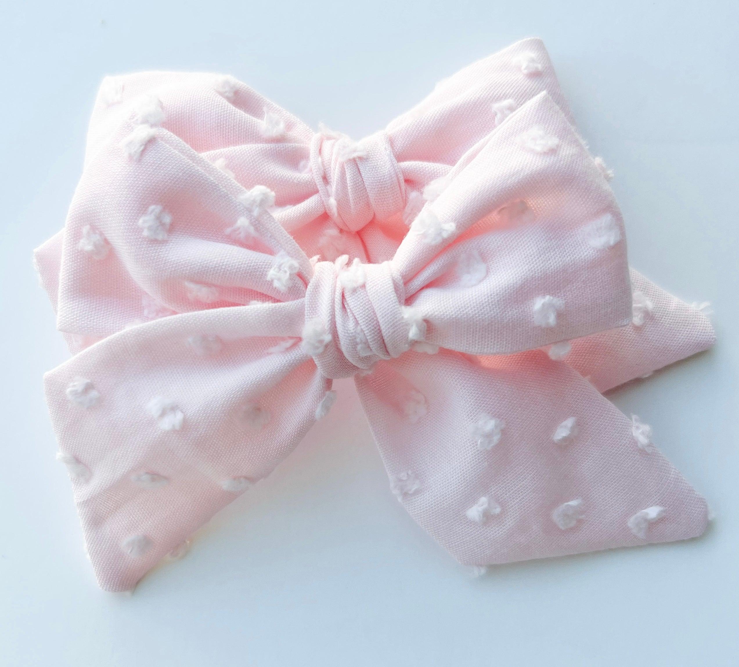 Pinwheel Bow - Pink Swiss Dot | Nashville Bow Co. - Classic Hair Bows, Bow Ties, Basket Bows, Pacifier Clips, Wreath Sashes, Swaddle Bows. Classic Southern Charm.