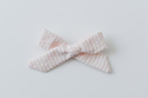 Schoolgirl Bow - Peach Seersucker | Nashville Bow Co. - Classic Hair Bows, Bow Ties, Basket Bows, Pacifier Clips, Wreath Sashes, Swaddle Bows. Classic Southern Charm.