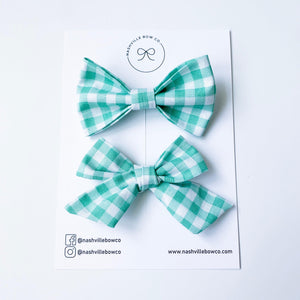 Schoolgirl Bow - Spring Green | Nashville Bow Co. - Classic Hair Bows, Bow Ties, Basket Bows, Pacifier Clips, Wreath Sashes, Swaddle Bows. Classic Southern Charm.