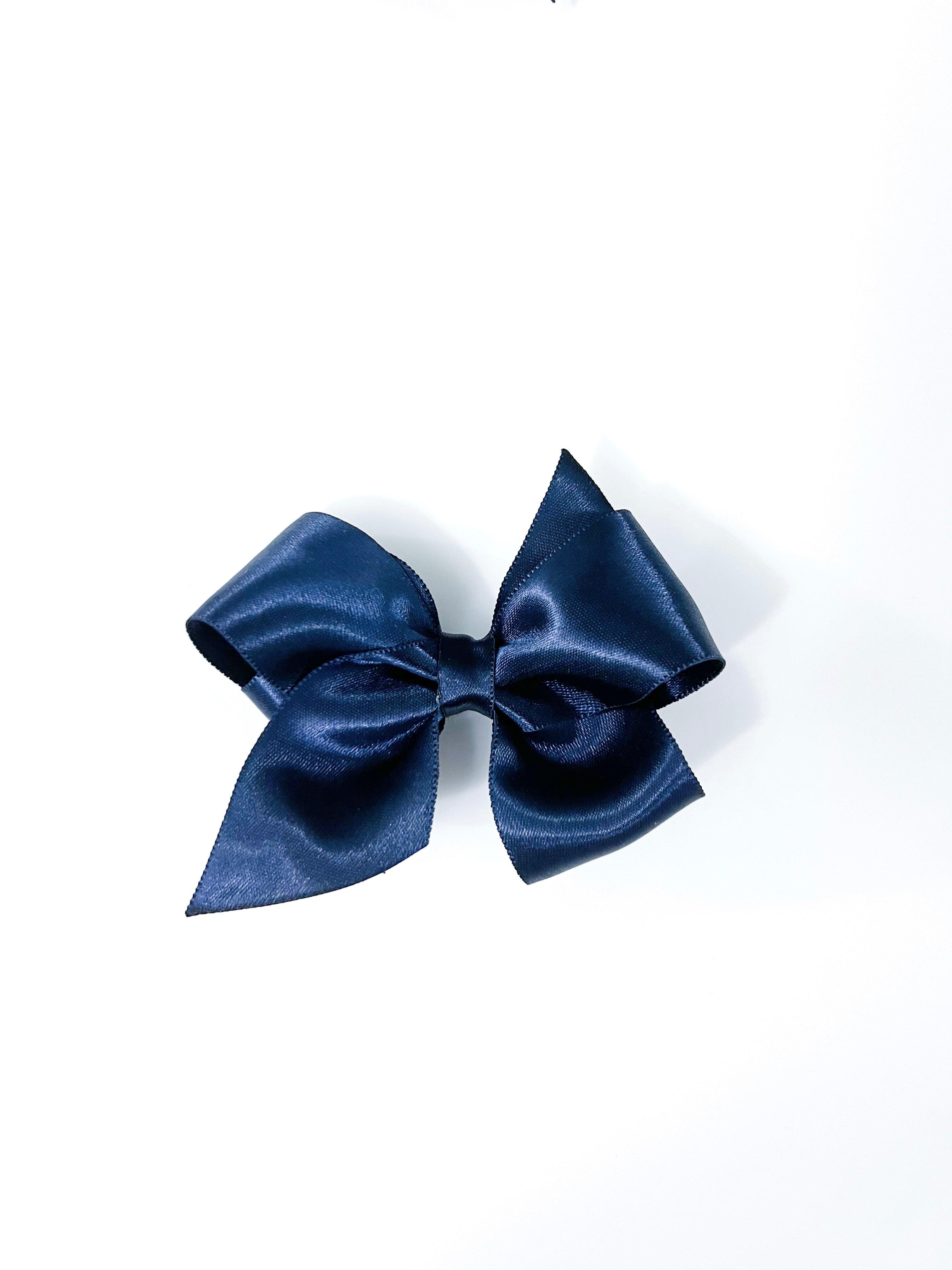 Sissy Bow - Navy Satin | Nashville Bow Co. - Classic Hair Bows, Bow Ties, Basket Bows, Pacifier Clips, Wreath Sashes, Swaddle Bows. Classic Southern Charm.