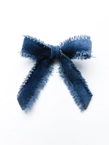 Velvet Ribbon - Navy Fringe | Nashville Bow Co. - Classic Hair Bows, Bow Ties, Basket Bows, Pacifier Clips, Wreath Sashes, Swaddle Bows. Classic Southern Charm.